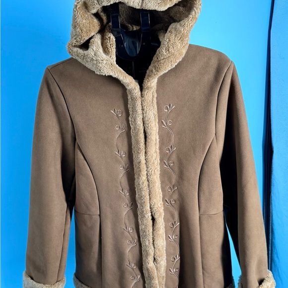 🧥SALE Vintage Braetan LARGE Brown Jacket Coat Faux Suede Hooded Fur Collar - Picture 2 of 10